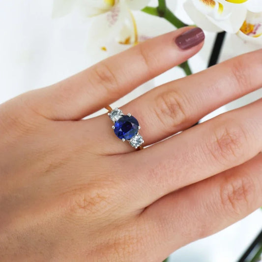 Modern 1.93ct Oval Sapphire and Diamond Trilogy Engagement Ring