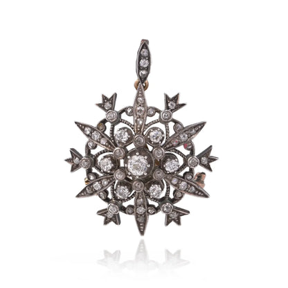 Victorian 9 Carat Gold And Silver Old European Cut Diamond Pendant Brooch