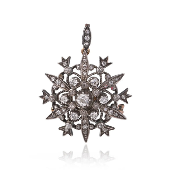 Victorian 9 Carat Gold And Silver Old European Cut Diamond Pendant Brooch