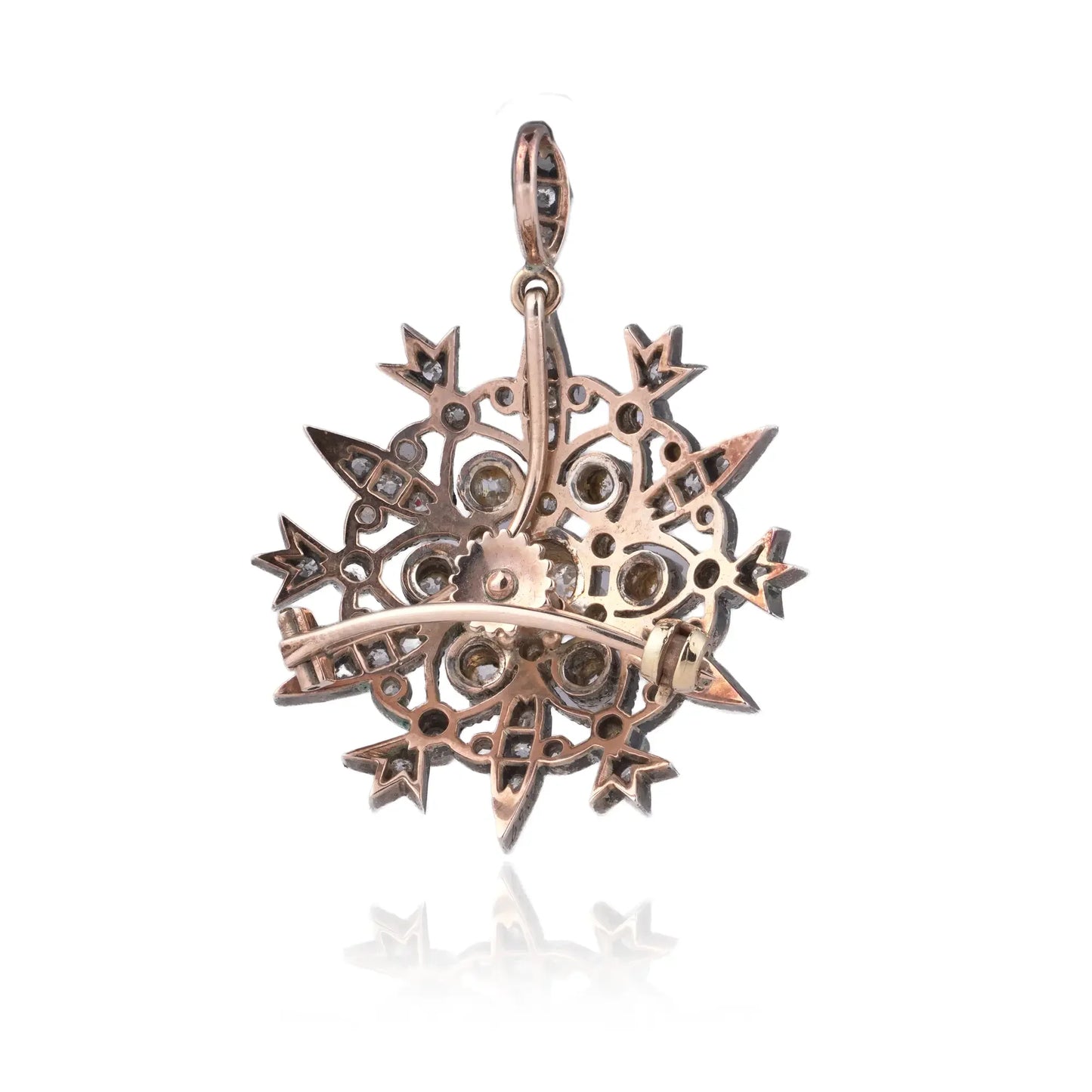 Victorian 9 Carat Gold And Silver Old European Cut Diamond Pendant Brooch