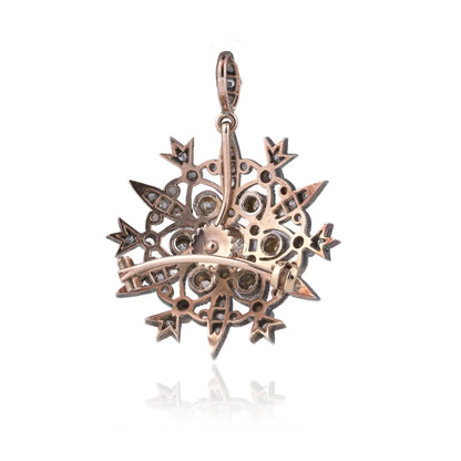 Victorian 9 Carat Gold And Silver Old European Cut Diamond Pendant Brooch