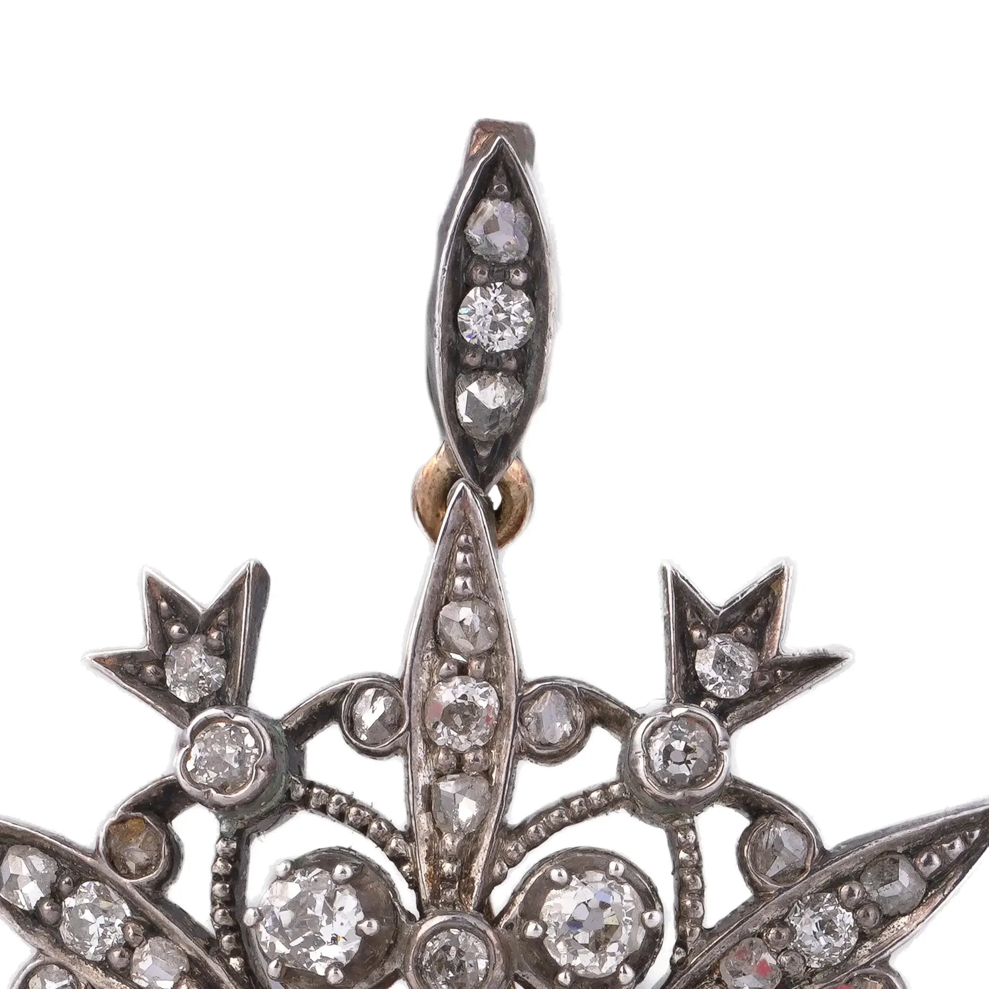 Victorian 9 Carat Gold And Silver Old European Cut Diamond Pendant Brooch