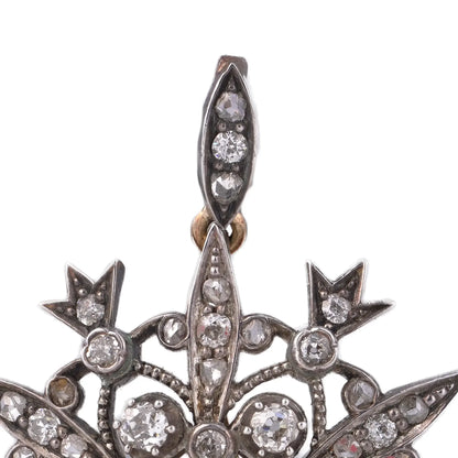 Victorian 9 Carat Gold And Silver Old European Cut Diamond Pendant Brooch