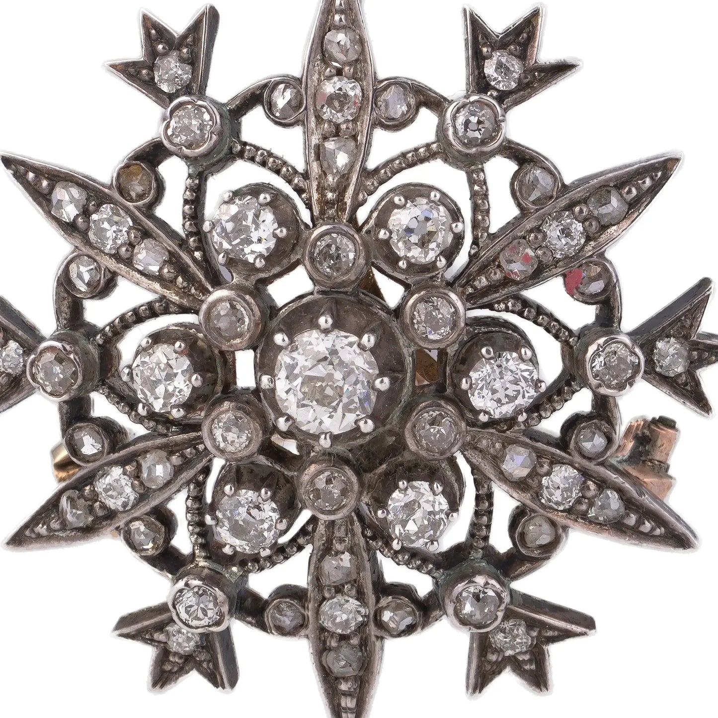 Victorian 9 Carat Gold And Silver Old European Cut Diamond Pendant Brooch