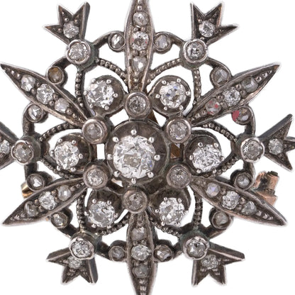 Victorian 9 Carat Gold And Silver Old European Cut Diamond Pendant Brooch