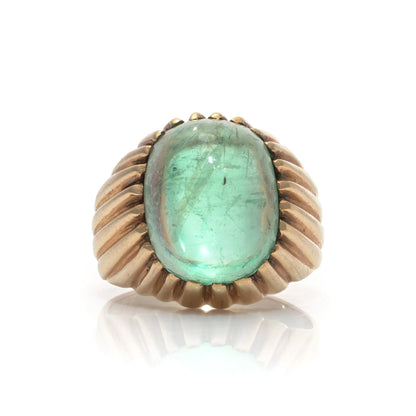 Vintage 1950s 18KT Gold Cabochon Emerald Ring