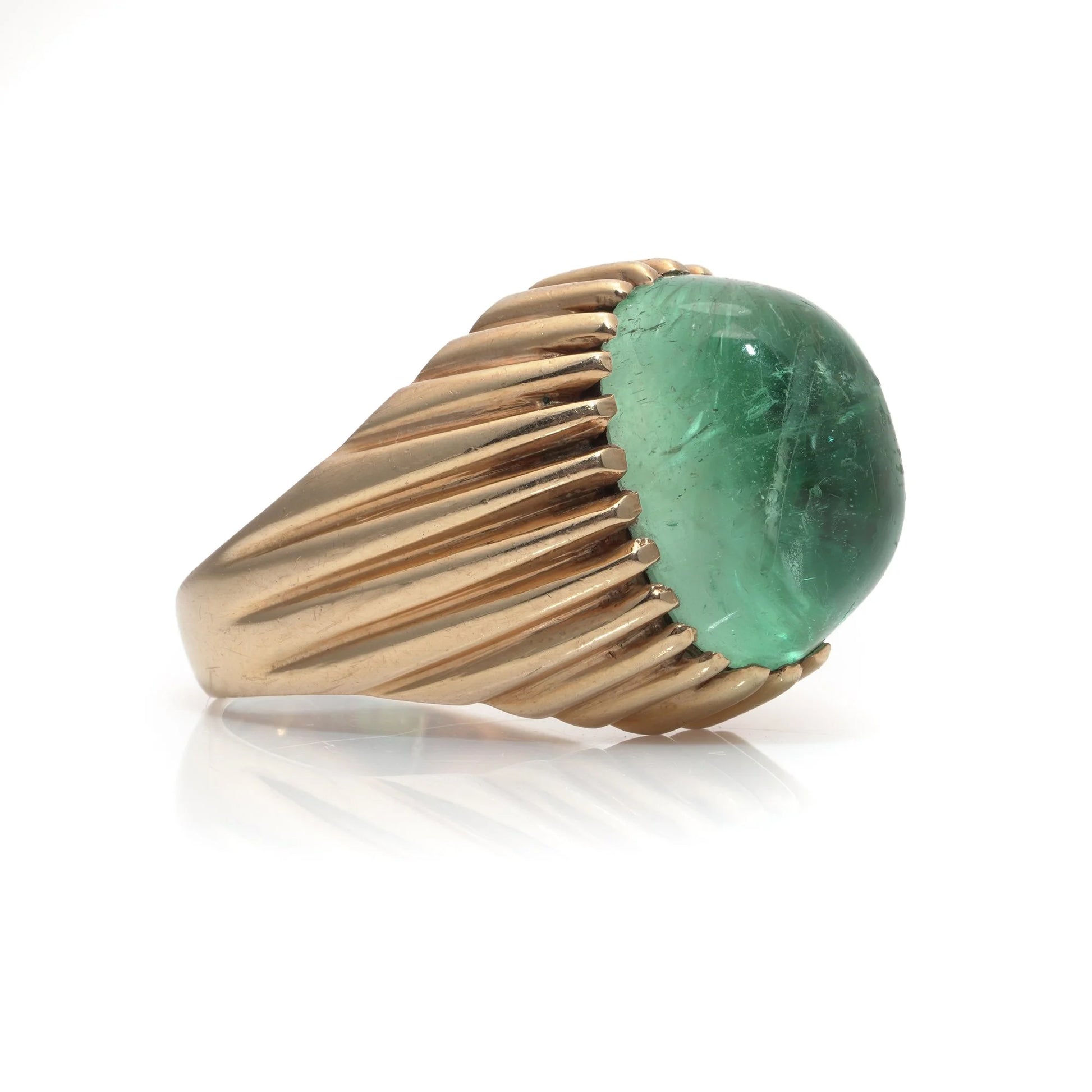 Vintage 1950s 18KT Gold Cabochon Emerald Ring