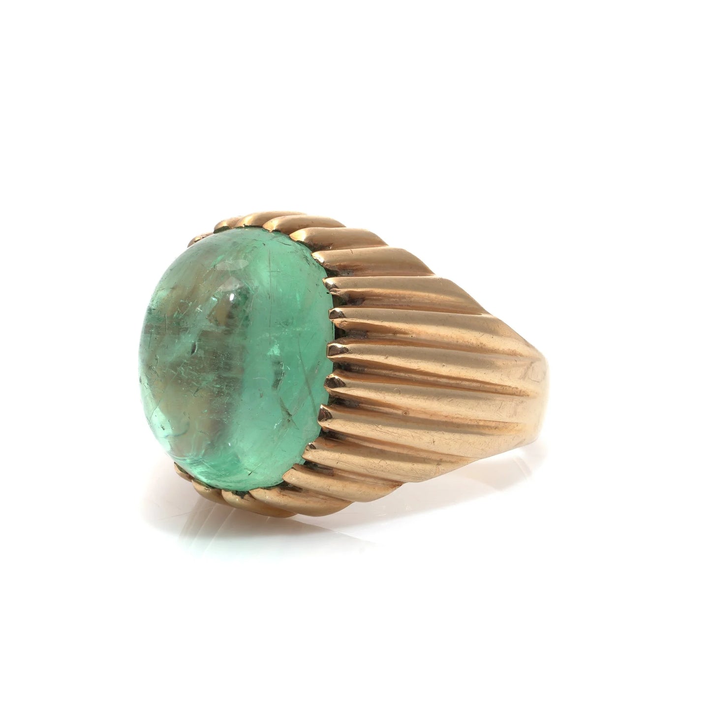 Vintage 1950s 18KT Gold Cabochon Emerald Ring