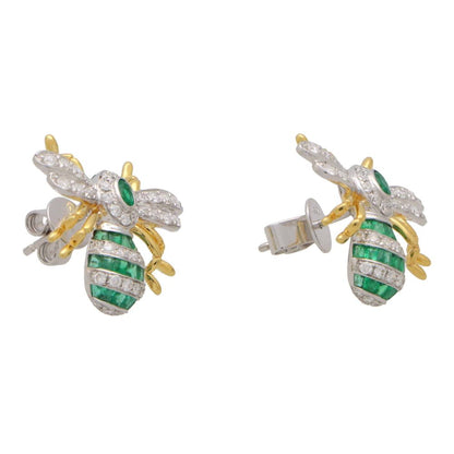 Modern Emerald and Diamond Bee Earrings