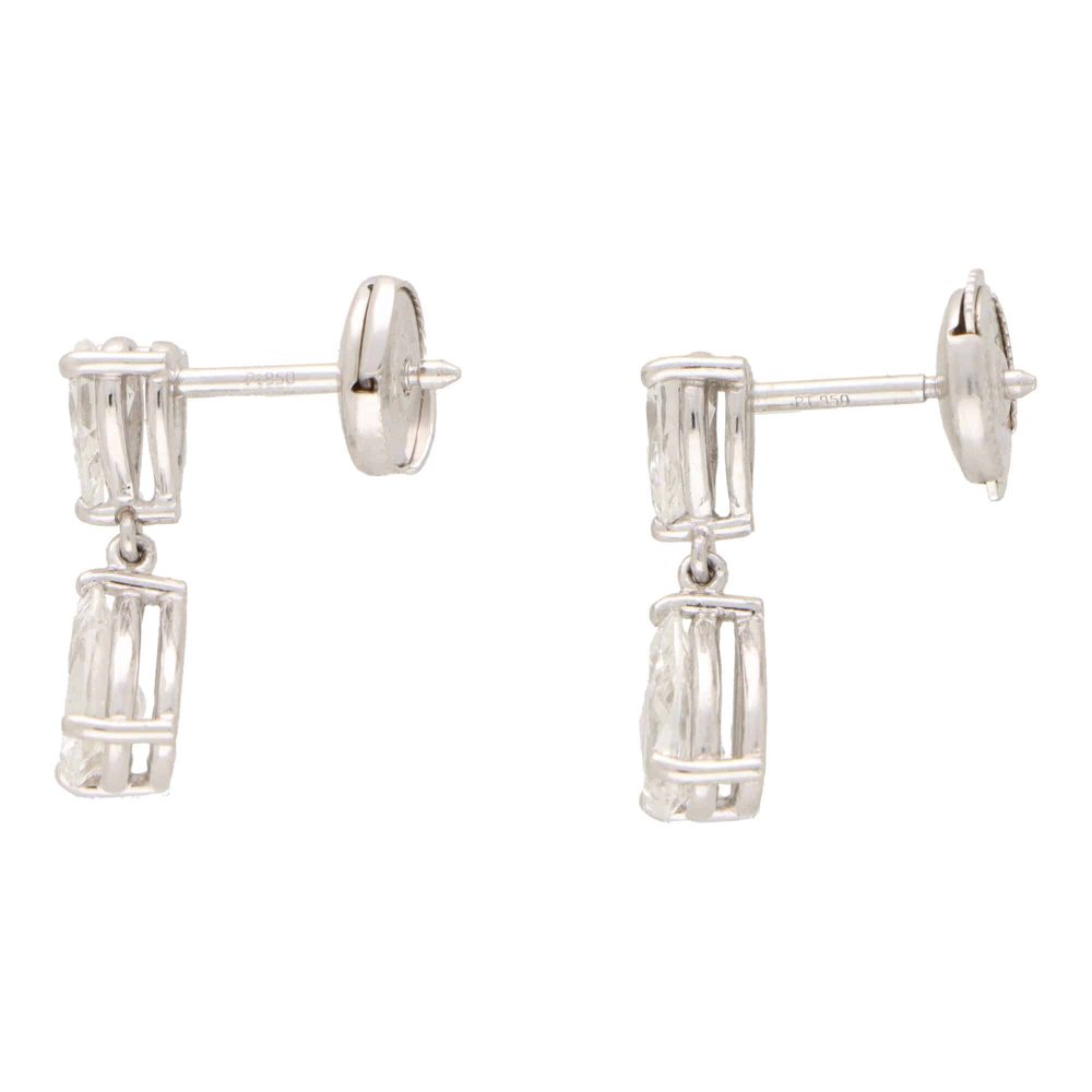 GIA Certified Pear Cut Diamond Drop Earrings, 2 carat total