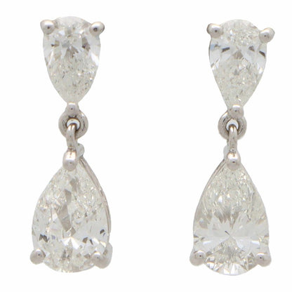 GIA Certified Pear Cut Diamond Drop Earrings, 2 carat total
