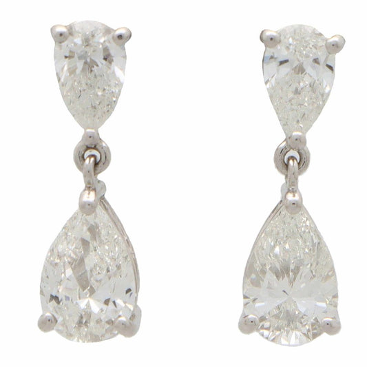 GIA Certified Pear Cut Diamond Drop Earrings, 2 carat total