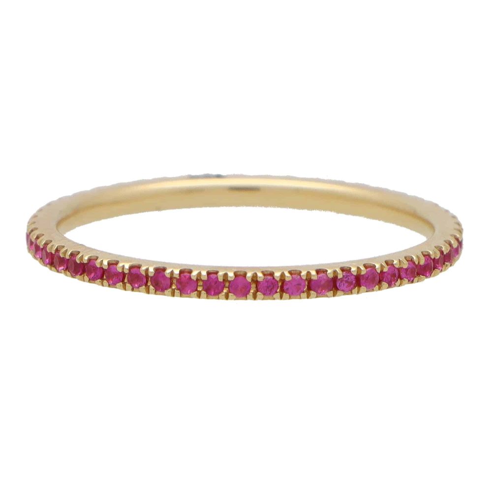 Contemporary Pink Sapphire Full Eternity Ring In 18 Carat Yellow Gold