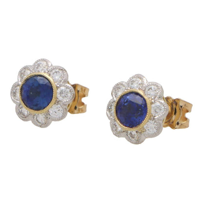 Modern 1.44ct Sapphire and Diamond Floral Cluster Earrings