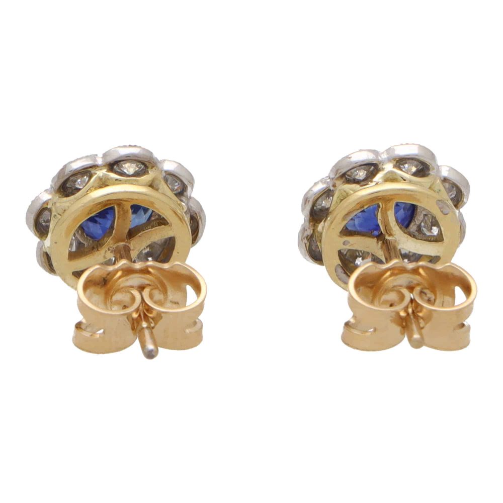 Modern 1.44ct Sapphire and Diamond Floral Cluster Earrings