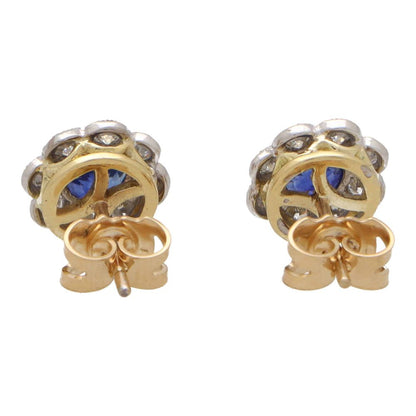 Modern 1.44ct Sapphire and Diamond Floral Cluster Earrings