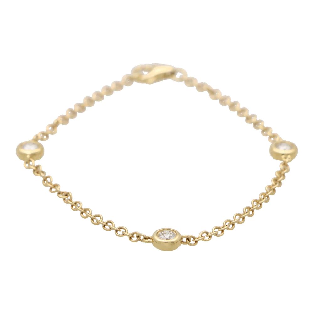 Modern Bezel Set Triple Diamond Set Gold Chain Bracelet