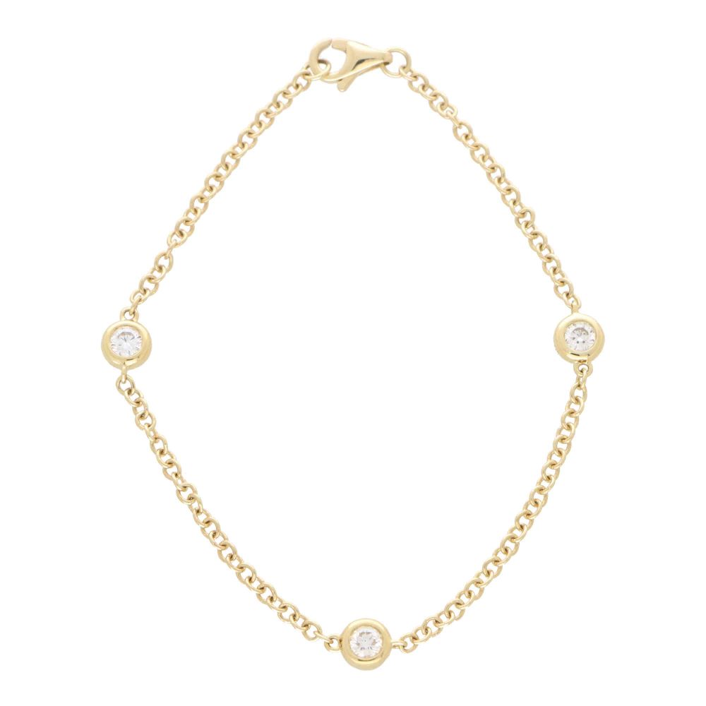 Modern Bezel Set Triple Diamond Set Gold Chain Bracelet