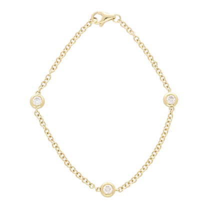 Modern Bezel Set Triple Diamond Set Gold Chain Bracelet