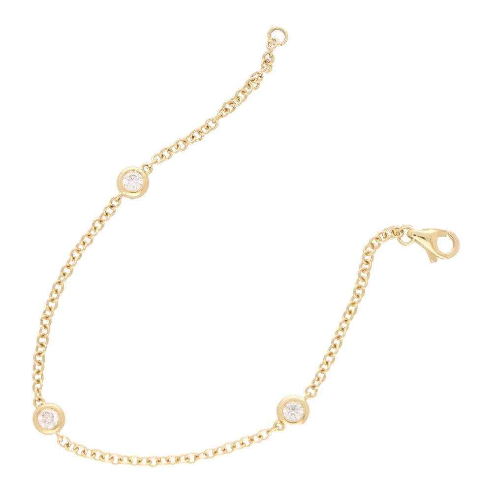 Modern Bezel Set Triple Diamond Set Gold Chain Bracelet