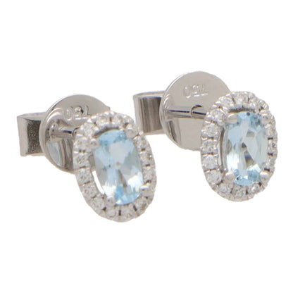 Aquamarine and Diamond Oval Halo Cluster Stud Earrings