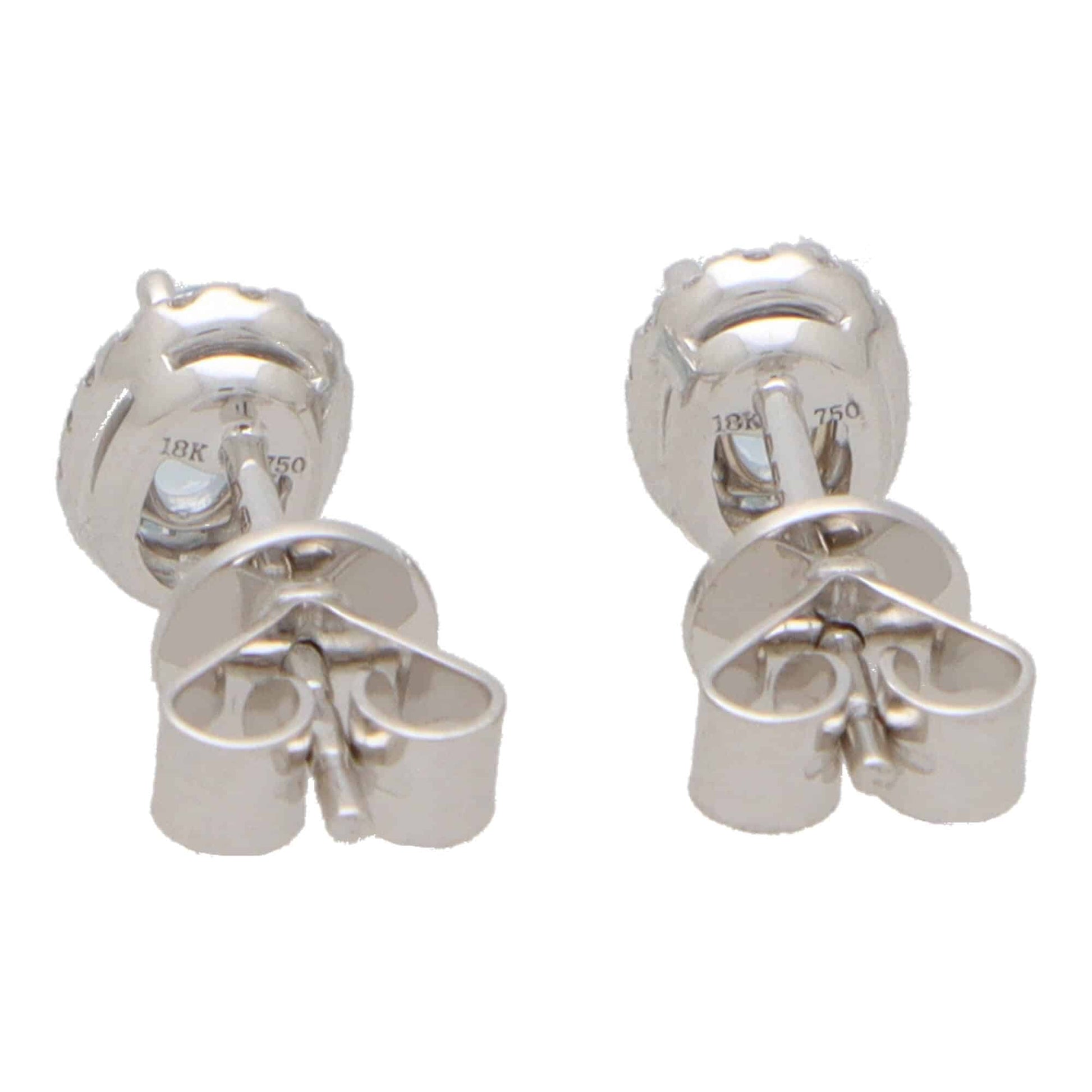 Aquamarine and Diamond Oval Halo Cluster Stud Earrings