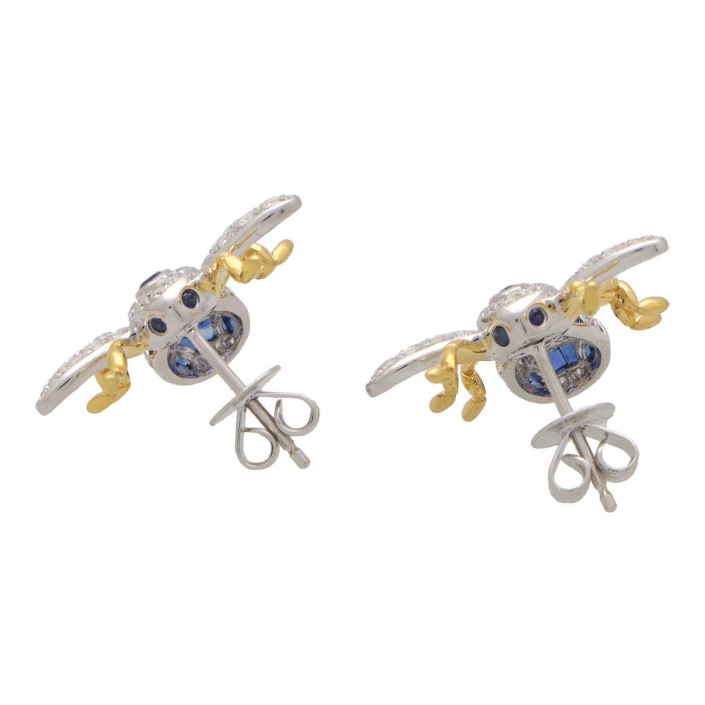 Blue Sapphire and Diamond Bee Stud Earrings