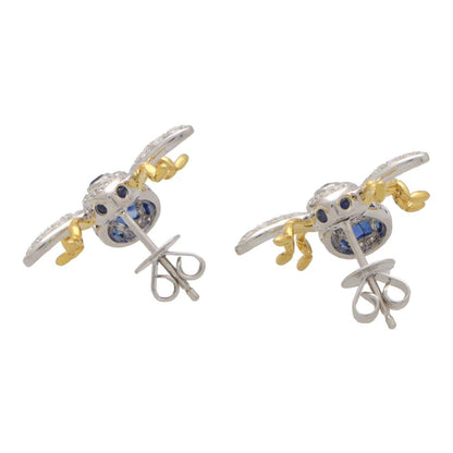 Blue Sapphire and Diamond Bee Stud Earrings