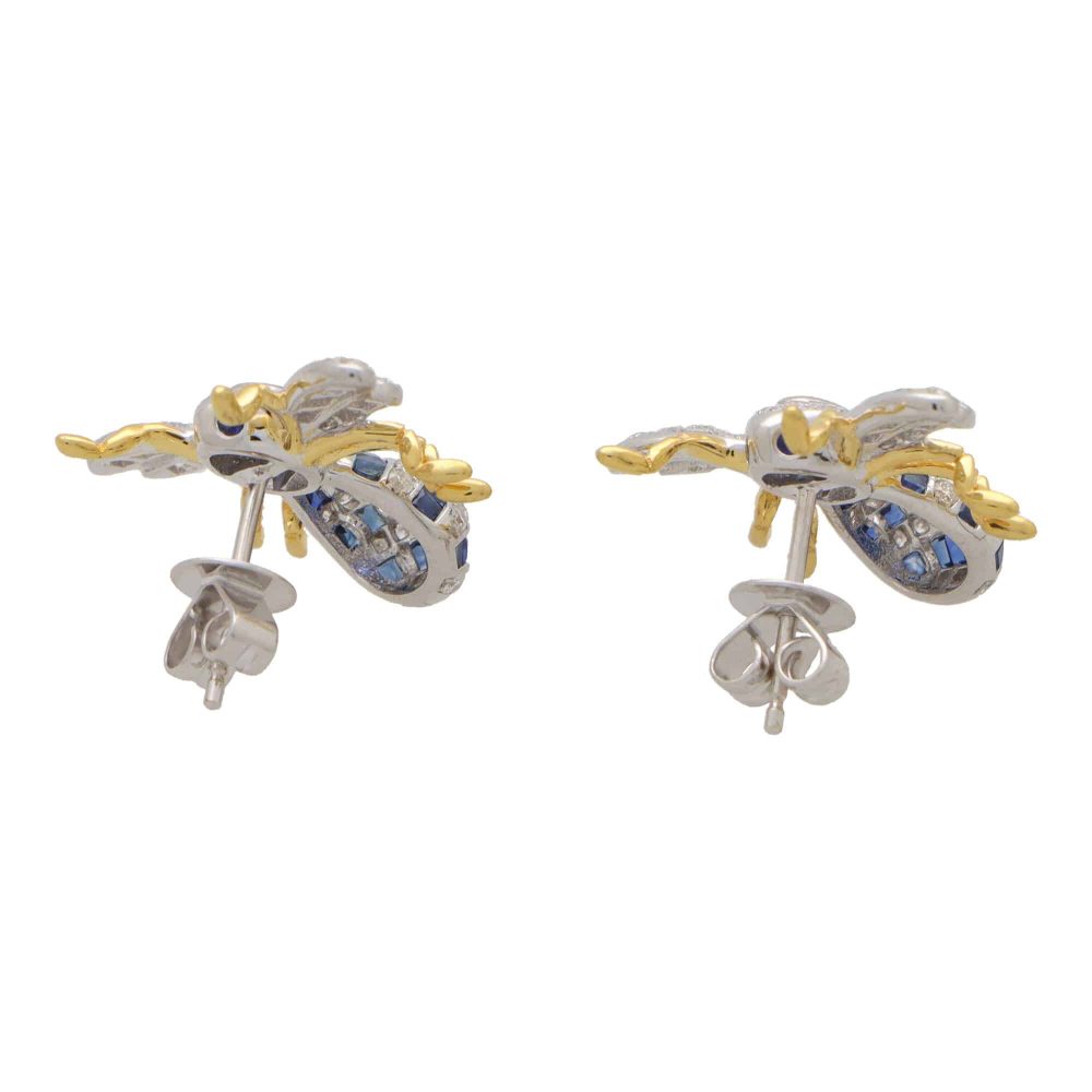 Blue Sapphire and Diamond Bee Stud Earrings