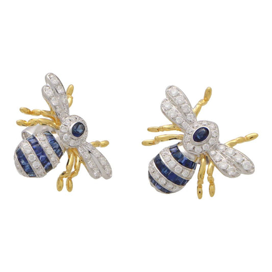 Blue Sapphire and Diamond Bee Stud Earrings