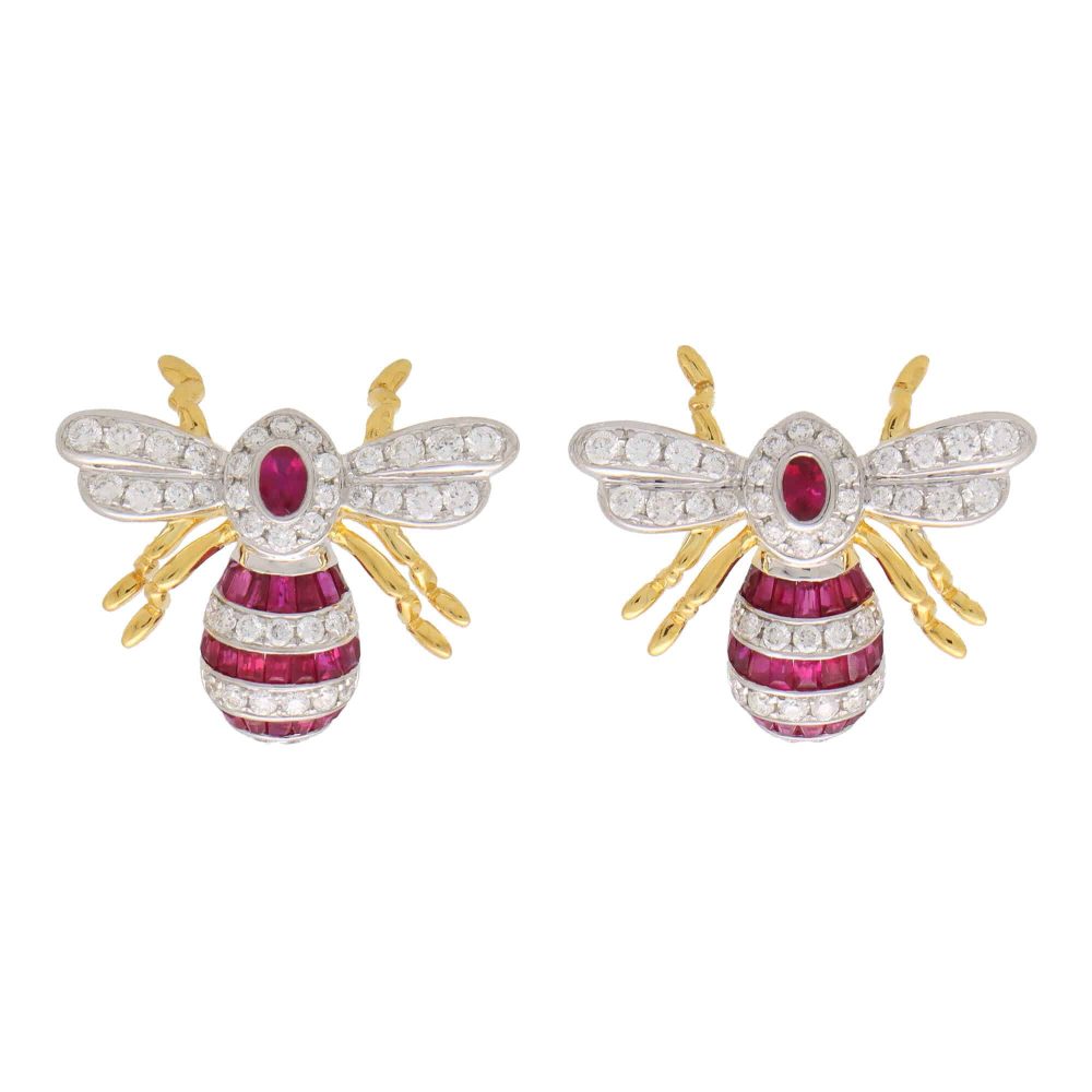 Modern Ruby and Diamond Bee Earrings