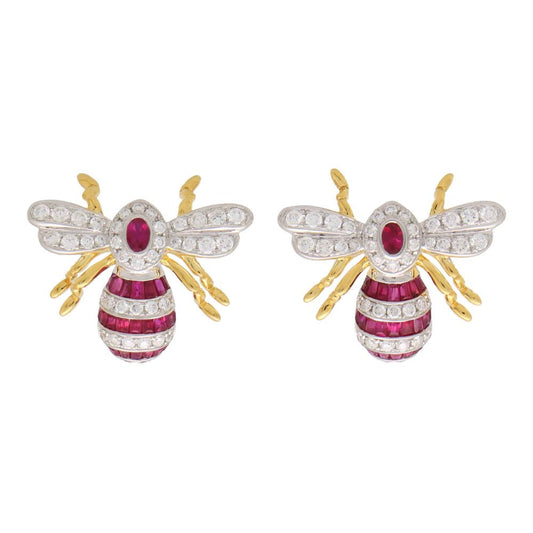 Modern Ruby and Diamond Bee Earrings
