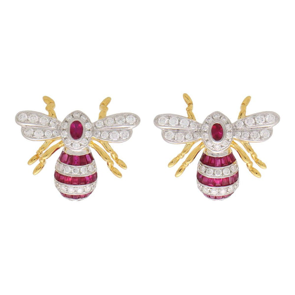 Modern Ruby and Diamond Bee Earrings