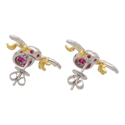 Modern Ruby and Diamond Bee Earrings