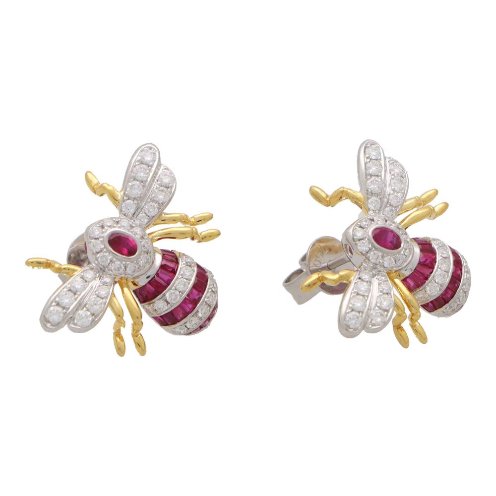 Modern Ruby and Diamond Bee Earrings