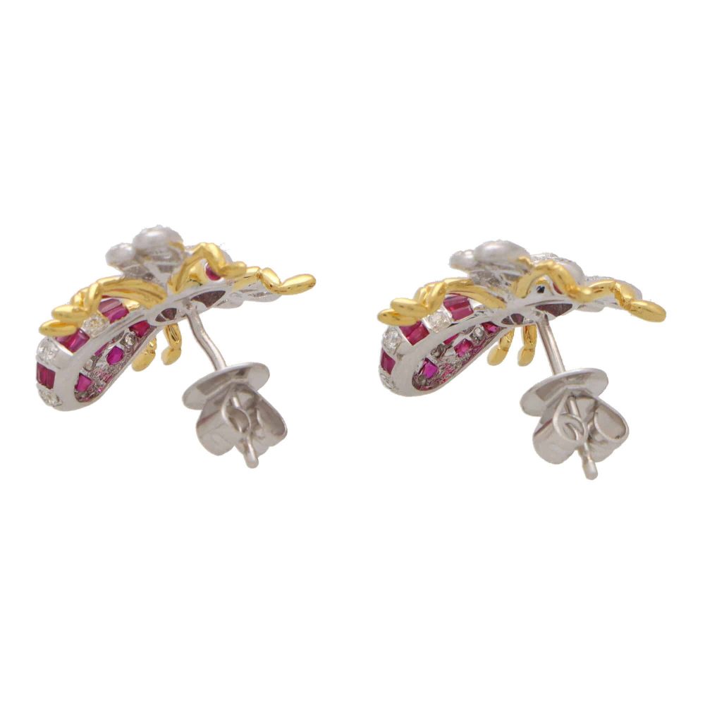 Modern Ruby and Diamond Bee Earrings