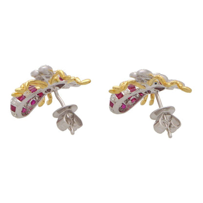 Modern Ruby and Diamond Bee Earrings
