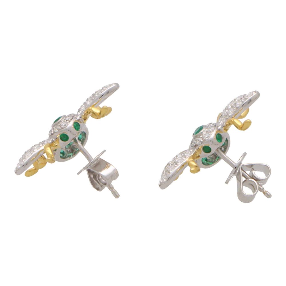 Modern Emerald and Diamond Bee Earrings