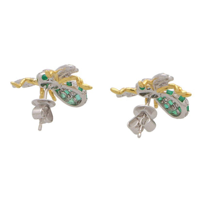 Modern Emerald and Diamond Bee Earrings