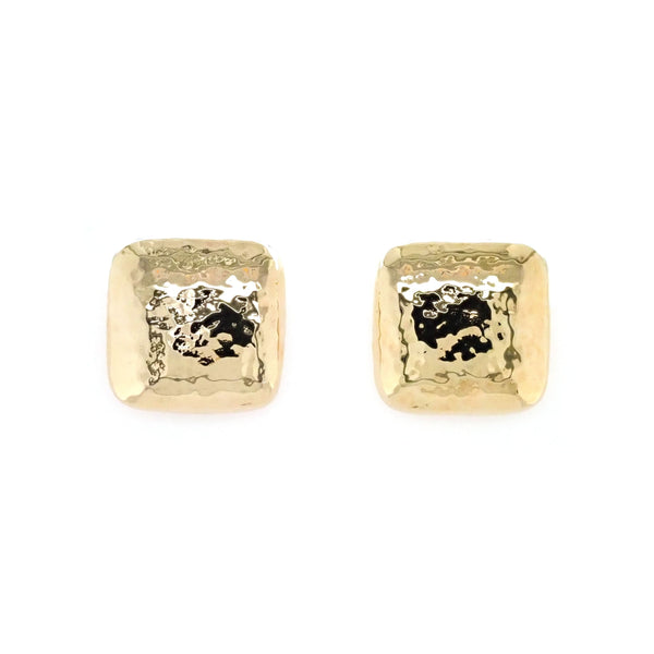 Vintage 14 Carat Yellow Gold Square Hammered Stud Earrings