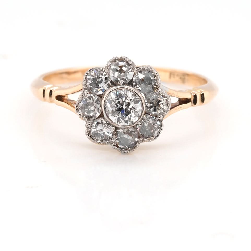 15 ct Yellow Gold Diamond Cluster Engagement Ring
