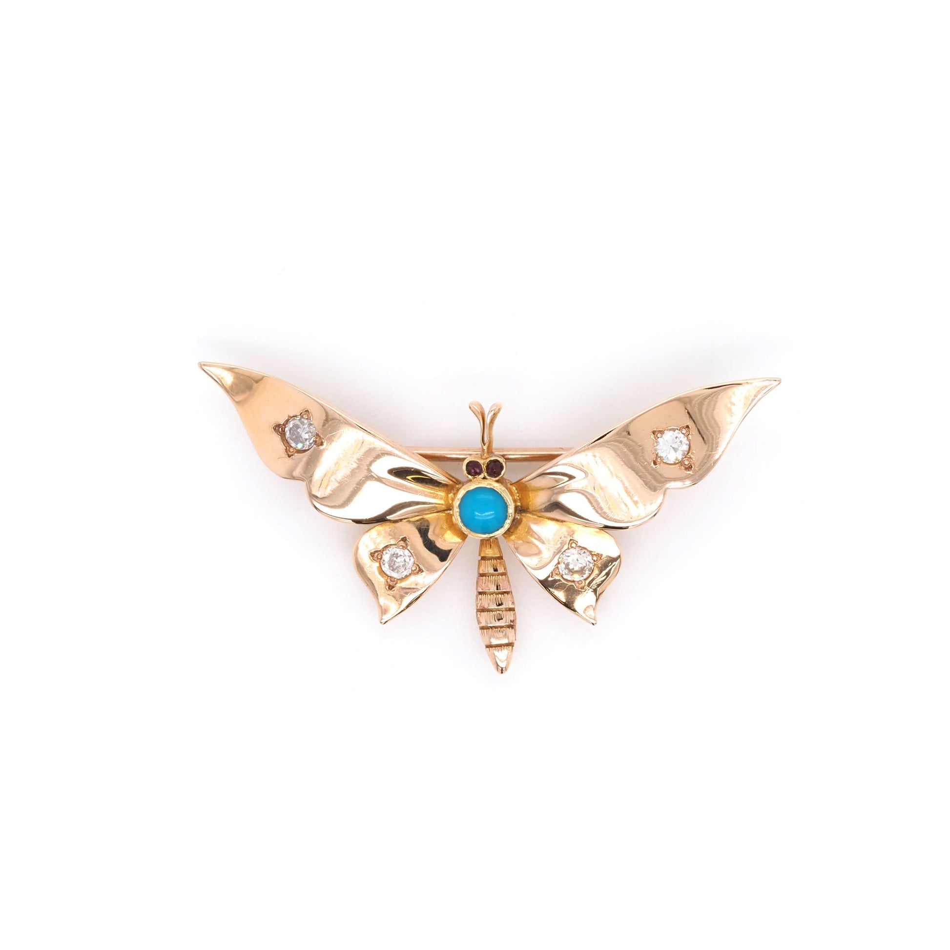 15 ct Yellow Gold Turquoise And Diamond Insect Brooch