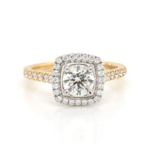 Jewellery 18ct Gold and Platinum Diamond Cluster Ring with Diamond-set Shoulders, 0.70cts H SI1