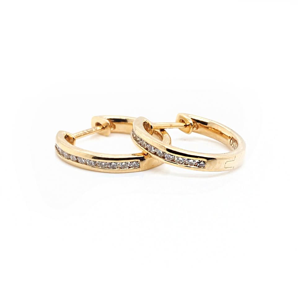 Small Pair of Diamond Set 18ct Yellow Gold Hinged Huggie Hoop Earrings