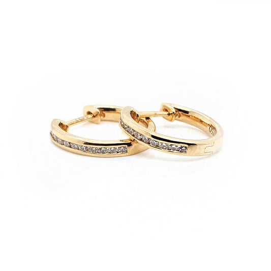 18ct Gold Diamond Small Hinged Huggie Earrings