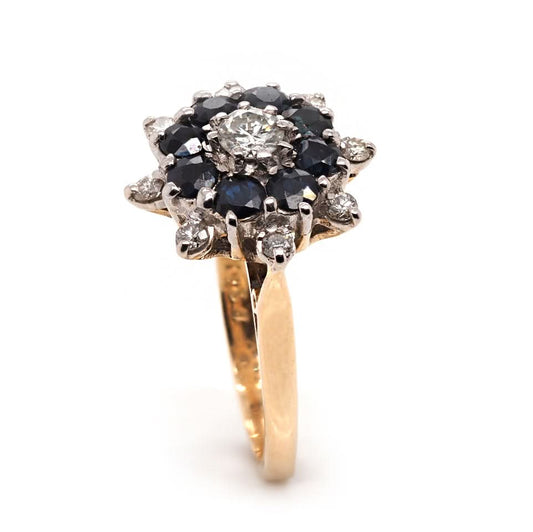 18ct Gold Sapphire and Diamond Cluster Engagement Ring