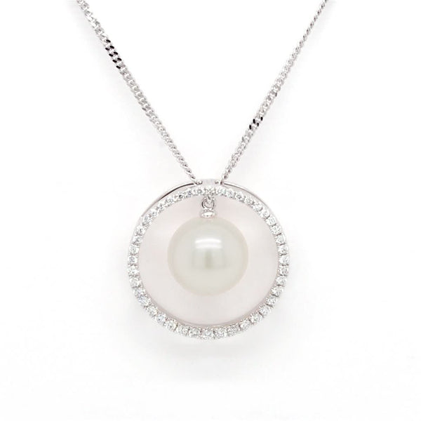 Jewellery 18ct White Gold, Akoya Cultured Pearl and Diamond Circle Pendant on Chain