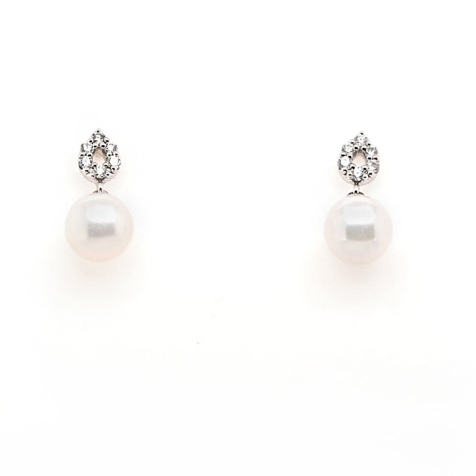18ct White Gold Akoya Pearl and Diamond Stud Earrings