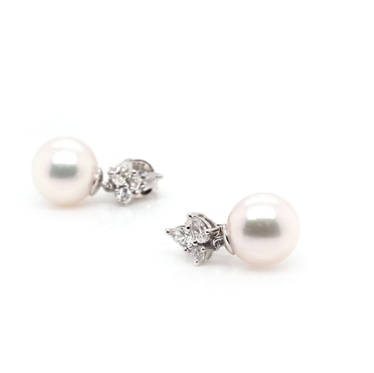 Jewellery 18ct White Gold Akoya Pearl and Diamond Stud Earrings
