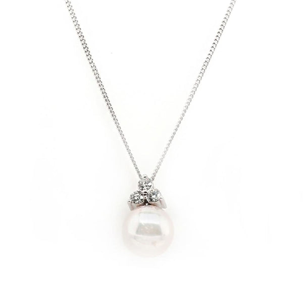 Jewellery 18ct White Gold Akoya Pearl and Trefoil Diamond Pendant